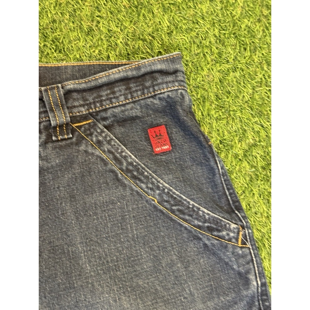 Vintage JNCO Jorts Mens 34 Dark Denim Skull Embroidered Y2K Shorts - Picture 4 of 16